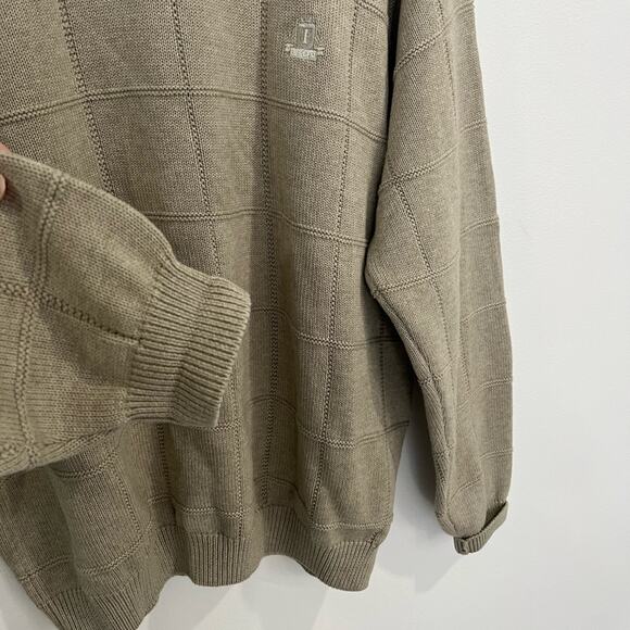 IZOD Vintage Cotton Crew Neck Square Knit Dad Sweater Large Oversized - Picture 4 of 6